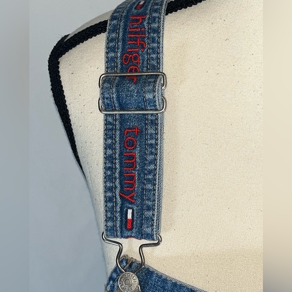 Tommy Hilfiger  Vintage Jean Jumper Denim Dress  Logo Spellout Straps Carpenter - Picture 3 of 10